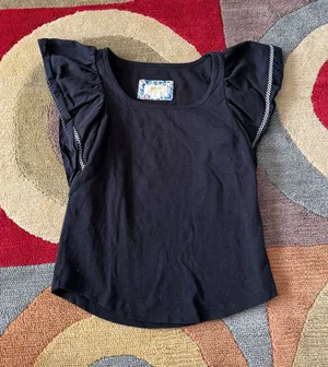 Maeve by Anthropologie Flutter Sleeve Ruffle Top Black White Women’s Size XS thumbnail 1