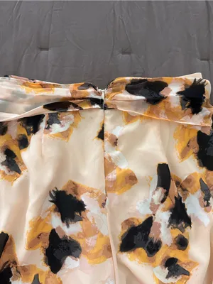 Forever 21 Light Yellow Floral Wide Leg Pants with Black and Mustard Accents thumbnail 4