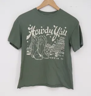 Awake T-Shirt Women XS Western Howdy Y'all Austin TX Olive Graphic Excellent thumbnail 1