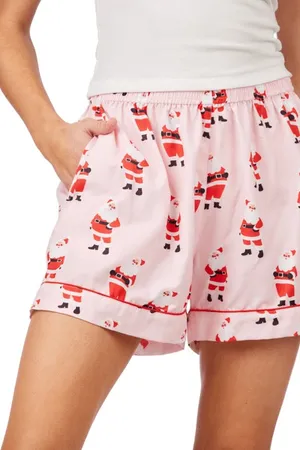 Mud Pie Christmas Holiday Santa Claus Piped Pajama Shorts thumbnail 3