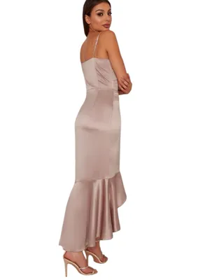Chi Chi Minka Satin Slip Dress Long Bias Cut Blush Champagne Color Uk 14 thumbnail 2