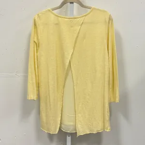 Ann Taylor Sunny Yellow Linen Blend Split Back Layered Top 3/4 Sleeve Large Boho thumbnail 2