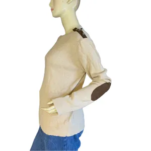 Lauren Ralph Lauren Oatmeal & Brown Ribbed Knit Top With Elbow Patches (Xl) thumbnail 5