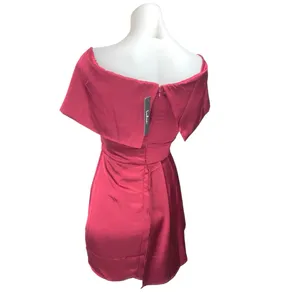 NEW Lulus Red Satin Silk Off The Shoulder Faux Wrap A Line Mini Dress Size XS thumbnail 2