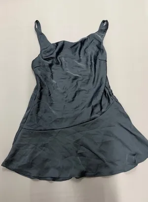 Satin Cowl Neck Mini Dress Dusty Blue Slate Slip Dress Large thumbnail 1