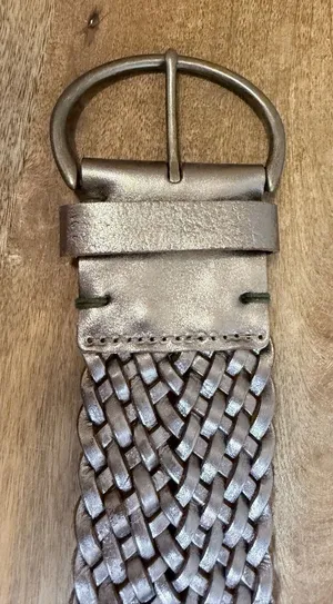 Gap Boho Metallic Silver Braided Leather Belt Wide Woven Twisted Womens Medium thumbnail 1