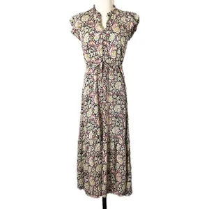 Emerson Fry Love Tòmas Modal Maxi Dress Pink Paisley Hand Block Print Size Small thumbnail 2