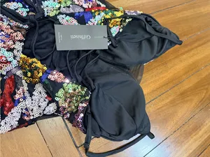 NWT Giffniseti Sequin Floral Mini Dress Size M Lace Up Back Party thumbnail 9