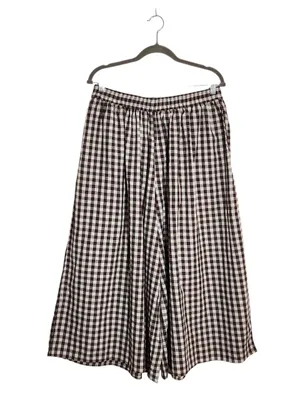 Chow Yatou Brown and Cream Gingham Check Wide Leg Cropped Pants Size XL NWT thumbnail 2