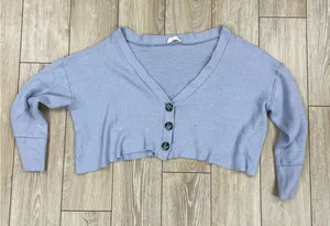 Light Lavender Ribbed Button-Front Cropped Cardigan, large thumbnail 1