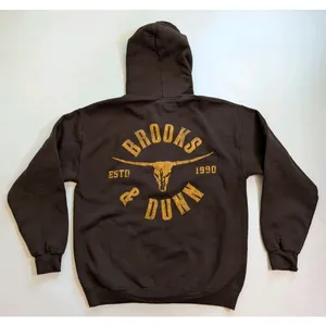 Brooks & Dunn Brown Hoodie Size M Longhorn Country Pullover Sweatshirt Y2K 90s thumbnail 5