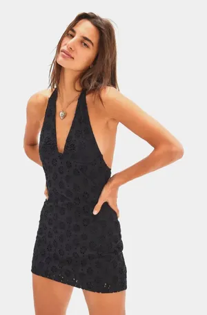 Free People Trevi Embroidered Halter 100% Cotton Eyelet Mini Dress Sz XS NWT! thumbnail 1
