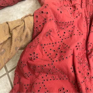 Free People Set The Tone Eyelet Long Sleeve Jumpsuit Terracotta Red Women's Sz 4 thumbnail 11
