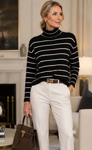 LAUREN RALPH LAUREN ribbed turtle neck sweater size XL black white 100% cotton thumbnail 1