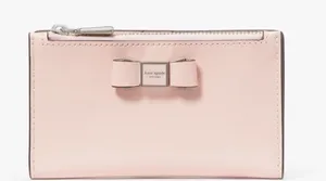 Kate Spade Morgan Bow Embellished Patent Leather Small Slim Bifold Wallet Pink thumbnail 1