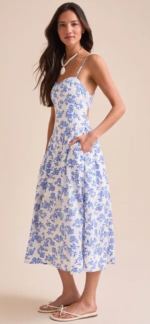 Altar’d State Bayley Blue Floral Midi Dress Size L NWOT thumbnail 1