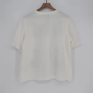 BTFBM Womens XL White Navy Blue Floral Embroidered Button Down Blouse thumbnail 4
