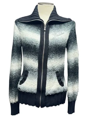 Harley-Davidson Full Zip Shawl Neck Sweater Black Gray White Silver Medium thumbnail 1