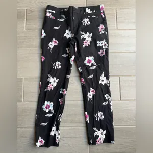 Banana Republic Black Floral Cropped Ponte Pants thumbnail 2