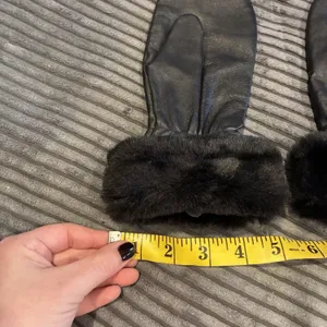 VTG Wilsons Women's Gloves Black Faux Fur Cuff Leather Fleece Large thumbnail 8