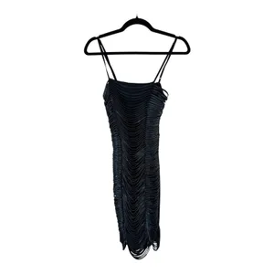 Beulah Black Faux Leather Fringe Mini Dress Womens S Whimsigoth Goth Grunge thumbnail 2