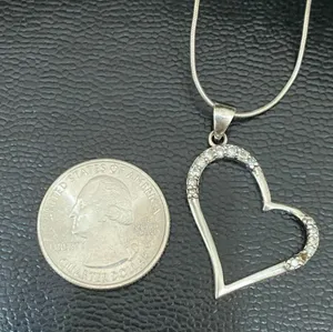 Vintage Signed 925 Italy Sterling Silver Open Heart CZ Pendant Necklace 6.4g thumbnail 3