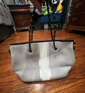 Silver gray with white strip tote thumbnail 1