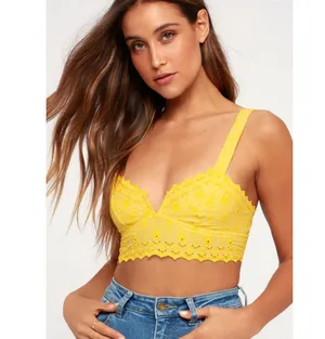 FREE PEOPLE Ezra Embroidered Eyelet Bralette Yellow Women's Size Medium thumbnail 1