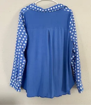 🦋 Michael Michael Kors Blue White Polka Dot Button Down Tie Blouse Casual thumbnail 4