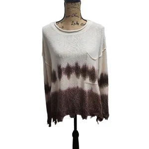 Peach Love Sweater Womens Size Small‎ Cream Brown Tie Dye Distressed Pocket Boho thumbnail 3