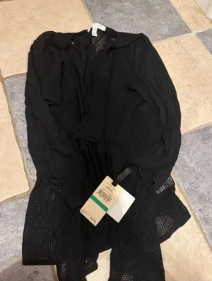 Black Open-Knit Long Sleeve Cardigan thumbnail 1