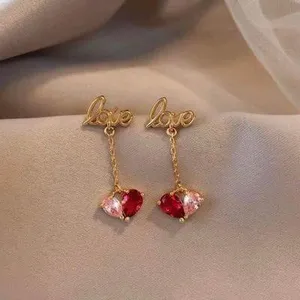 Crystal Love Heart Dangle Drop Earrings for Women thumbnail 1