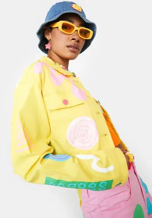 Dolls Kill x Zig Zag Painted Lemon Drop Trucker Jacket thumbnail 2