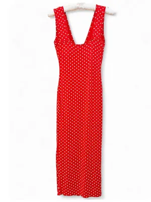 Missguided Women’s Red Sleeveless V-Neck Polka Dot Deep Plunge Slit Maxi Dress 4 thumbnail 10