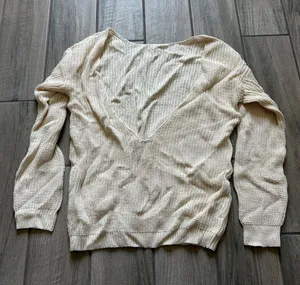 Nasty Gal Cream Waffle Knit Crewneck Sweater thumbnail 1
