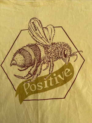 Prana size small oversized Tshirt Positive Bee Graphic Yellow Tee boho thumbnail 3
