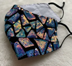 NWOT Blue Rainbow Iridescent Holographic Sequin Face Mask thumbnail 1