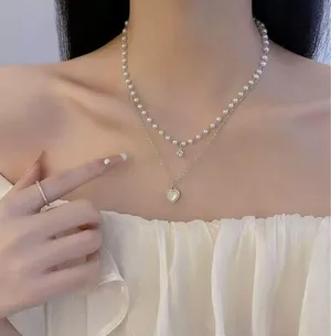 Love Pendant Double Collar Chain Necklace thumbnail 4