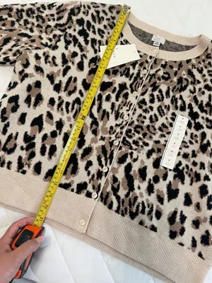 A New Day Leopard Print Cardigan Cropped Chic Minimalist Neutral Classic Sweater M thumbnail 7