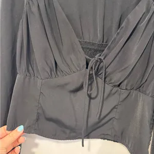 Abercrombie‎ and Fitch black corset puff sleeve crop top thumbnail 2