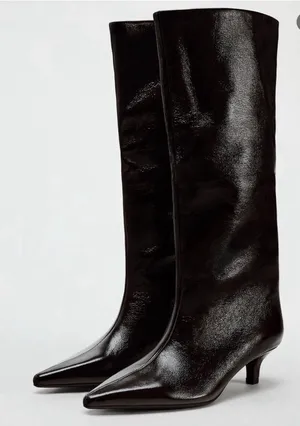 ZARA KITTEN HEEL BOOTS PATENT EFFECT BURGUNDY RED 90s Romantic Indie Sleaze thumbnail 1