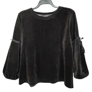 Karl Lagerfeld Paris Black Velvet Bow Sleeve Top XL L8WH9846‎ thumbnail 2