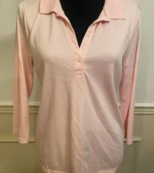 Lands' End Women's Pink 3/4 Sleeve Polo Shirt Minimalist Casual Gorpcore thumbnail 1