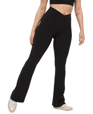 Offline by Aerie Real Me Crossover Flare Hi-Rise Leggings Black, Size XS Short​​ thumbnail 1