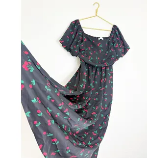 Petal & Pup Chlo Cherry Print Puff Sleeve Midi Dress Size Large Smocked Retro thumbnail 11