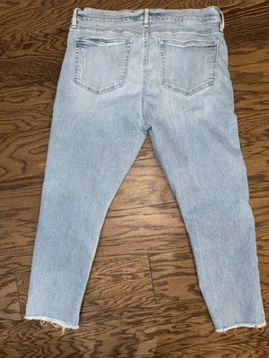 LOFT Light Blue Skinny Cropped Jeans with Raw Hem thumbnail 6