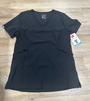 Hanes Black V-Neck Medical Scrub Top thumbnail 1