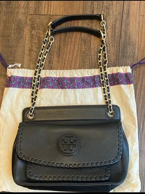 Tory Burch Marion Black Leather Shoulder Bag with Gold Chain thumbnail 1