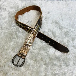 Fossil Gold Silver Wide Leather Belt Sz Medium thumbnail 13