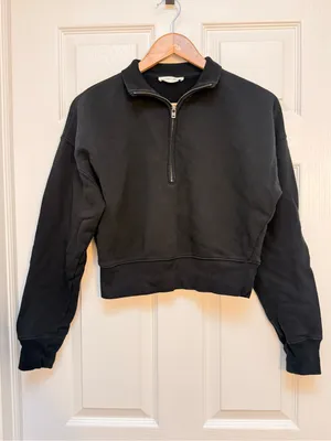 Reformation Jeans Marla Zip Sweater Sweatshirt Black‎ w Gold Zipper Small thumbnail 2